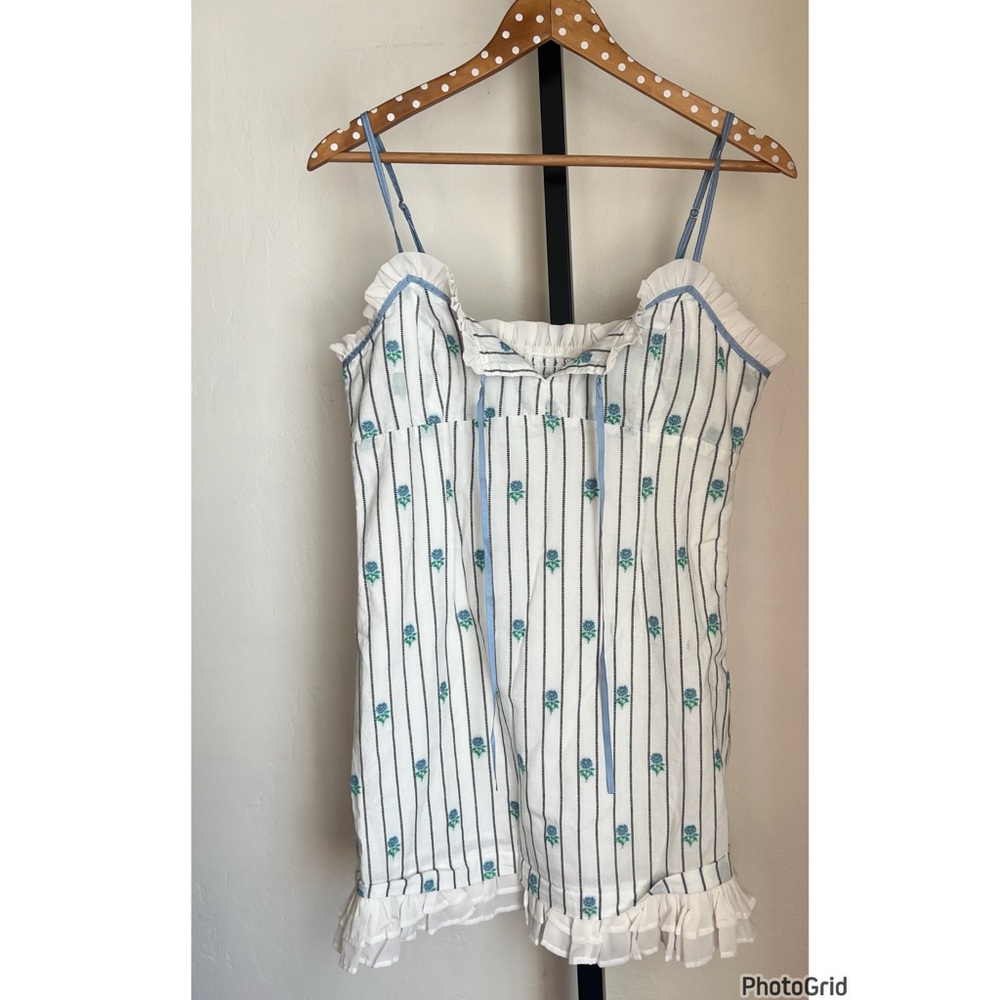 Anthropologie Maeve Sleeveless Jacquard Ruffle Hem Mini Dress NEW Medium - Picture 3 of 4